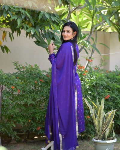 Dark Purple Bandhej Straight  Suit