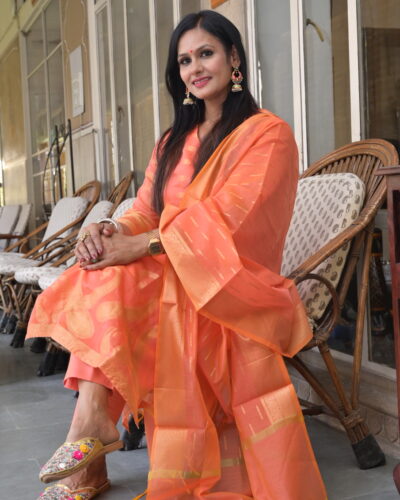 Peach Banarasi Suit Set