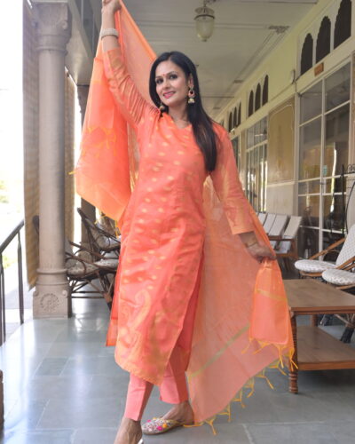 Peach Banarasi Suit Set