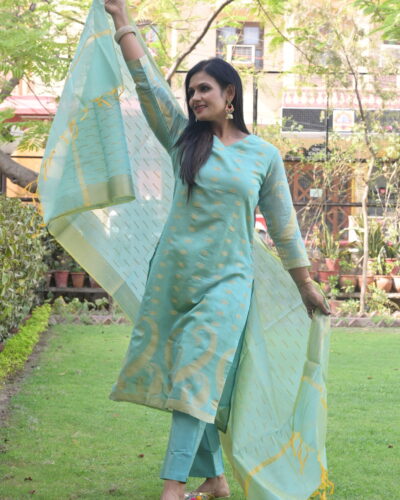 Turquoise Banarasi Suit Set